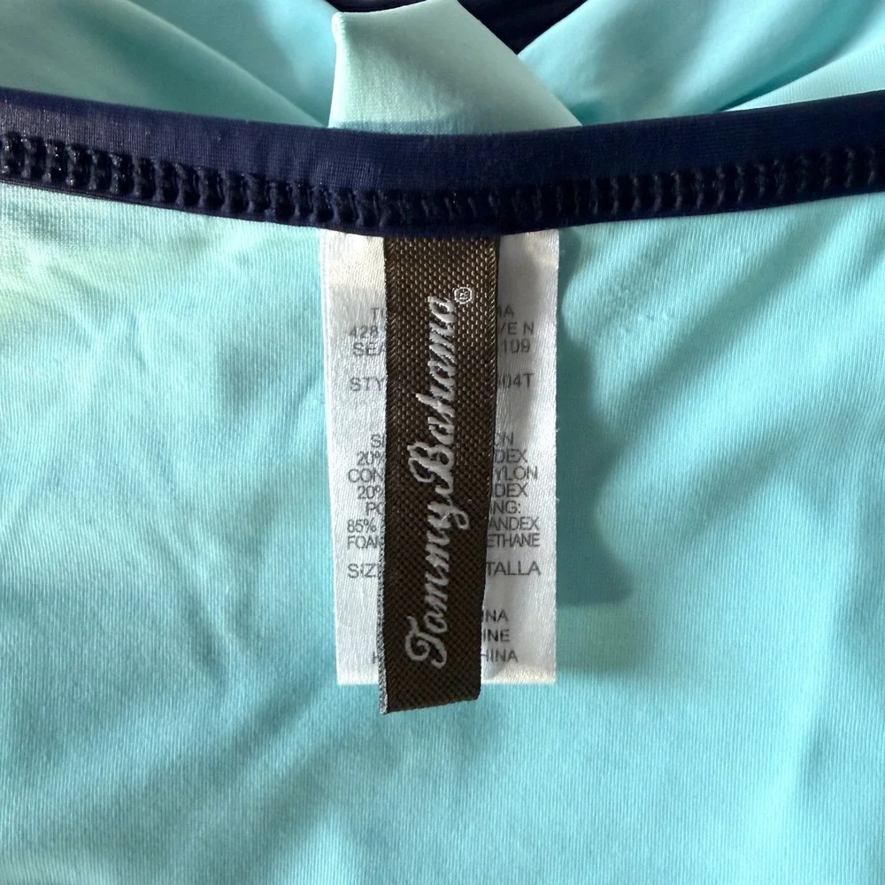 Tommy Bahama Aqua Blue Twist Front Tankini Top Navy Trim XL Swimwear